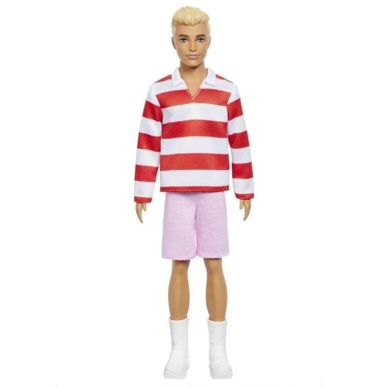 Pupetta Ken Fashionistas Barbie Polo a righe rosso e bianco - immagine 1