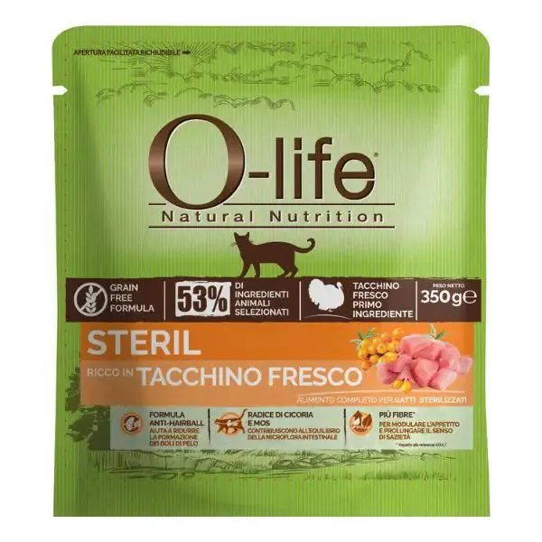 O-life Cat Sterilised Grain Free Tacchino fresco 350 gr - Croccantini per gatti - immagine 1