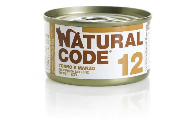 Natural Code acqua di cottura 85 gr 12 - Tonno e Manzo - confezione da 24 pezzi - Cibo umido per gatti - immagine 1