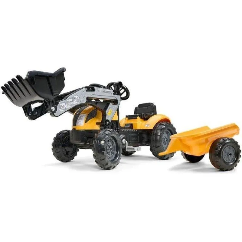 Trattore a Pedali FALK Mighty Builder Giallo con Rimorchio e Clacson - immagine 1