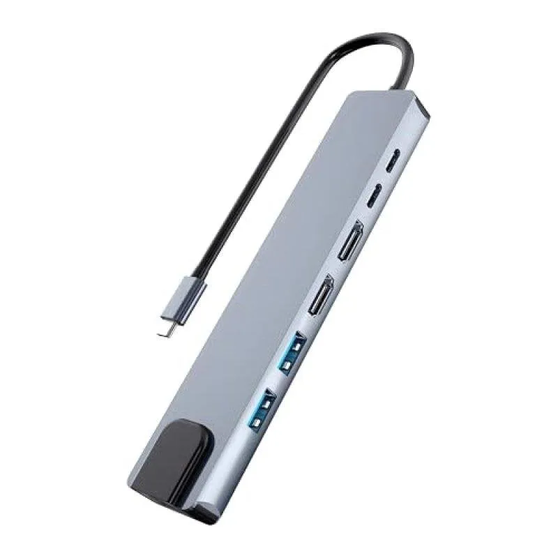 Hub USB-C 7 in 1 TnB HUBALU7DUAL Grigio - immagine 1