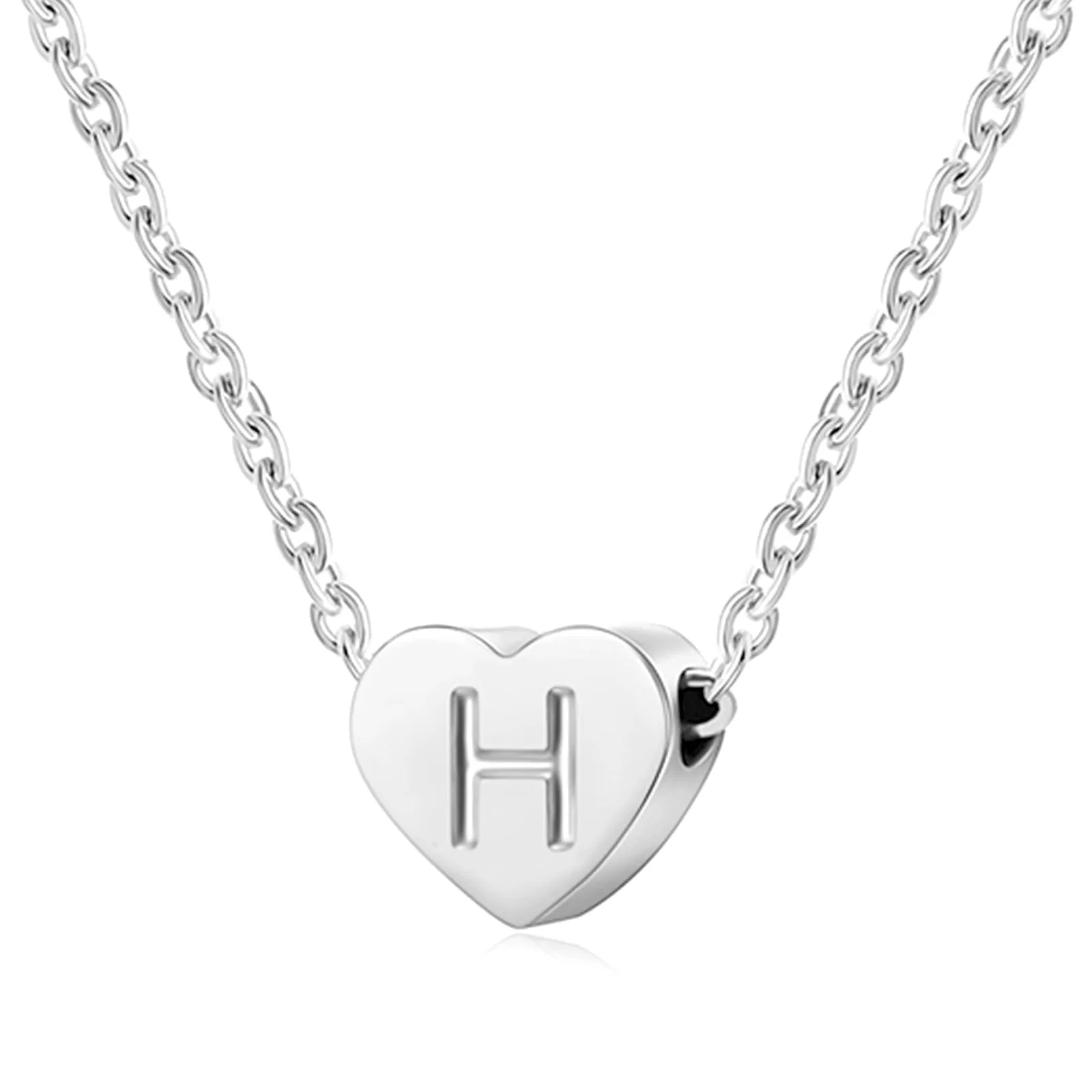AFSTALR - Girocollo da donna in argento con piccolo ciondolo a forma di cuore, con iniziale, ideale per ragazze e Acciaio inossidabile, colore: S, cod. NK-heart-silver-S - immagine 1