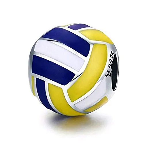Ciondolo in argento Sterling 925, per gli amanti dello sport, ciondolo per braccialetti, a forma di pallone da pallavolo - immagine 1
