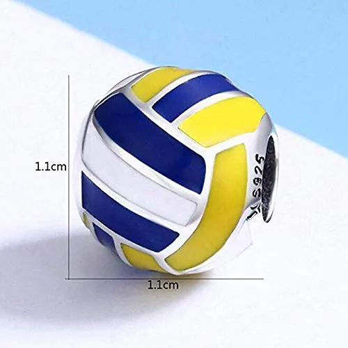 Ciondolo in argento Sterling 925, per gli amanti dello sport, ciondolo per braccialetti, a forma di pallone da pallavolo - immagine 2