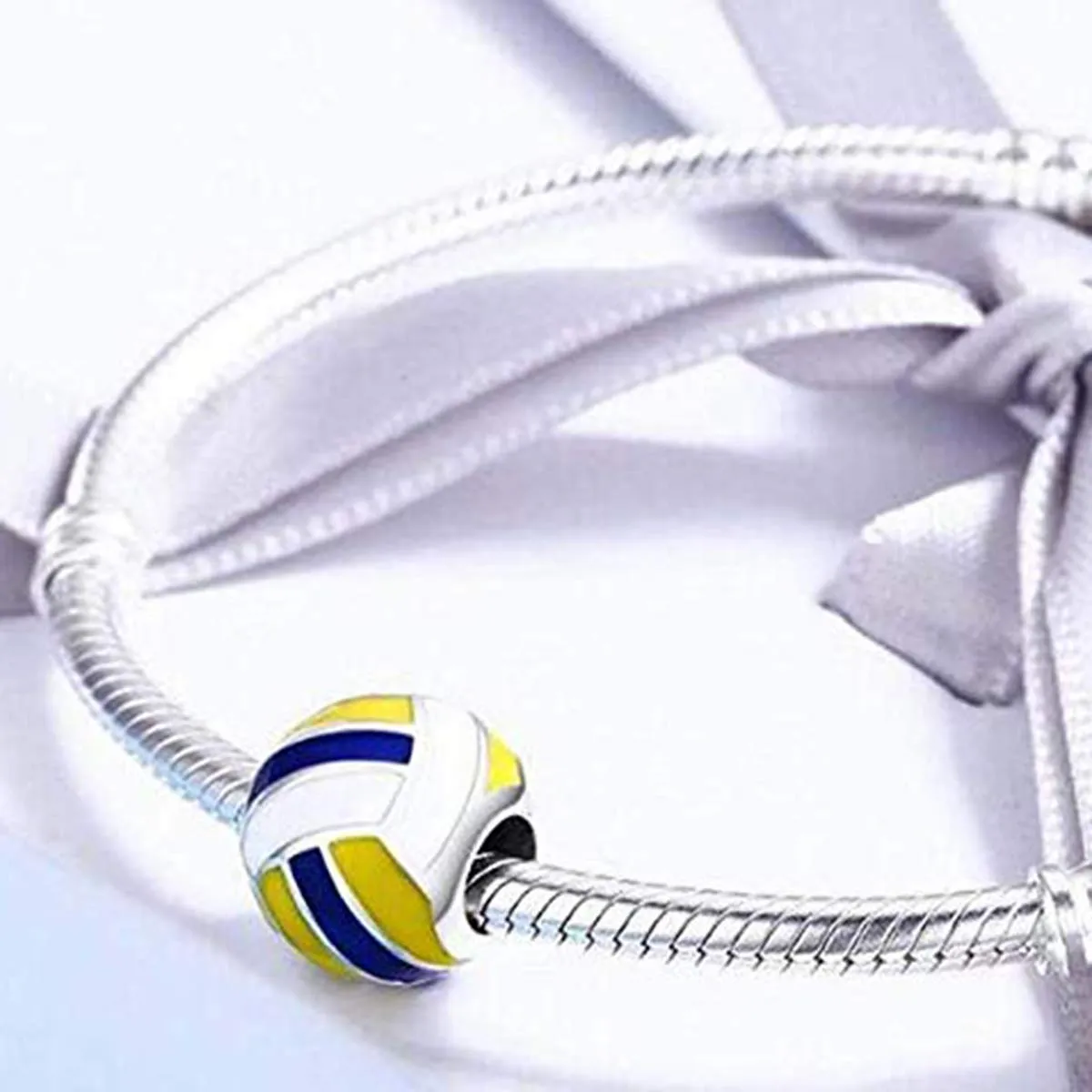 Ciondolo in argento Sterling 925, per gli amanti dello sport, ciondolo per braccialetti, a forma di pallone da pallavolo - immagine 3