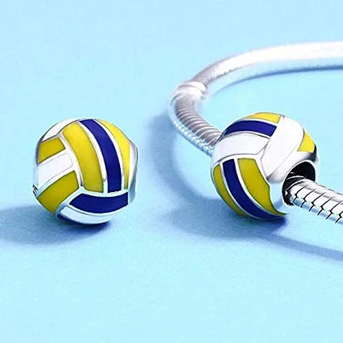 Ciondolo in argento Sterling 925, per gli amanti dello sport, ciondolo per braccialetti, a forma di pallone da pallavolo - immagine 4