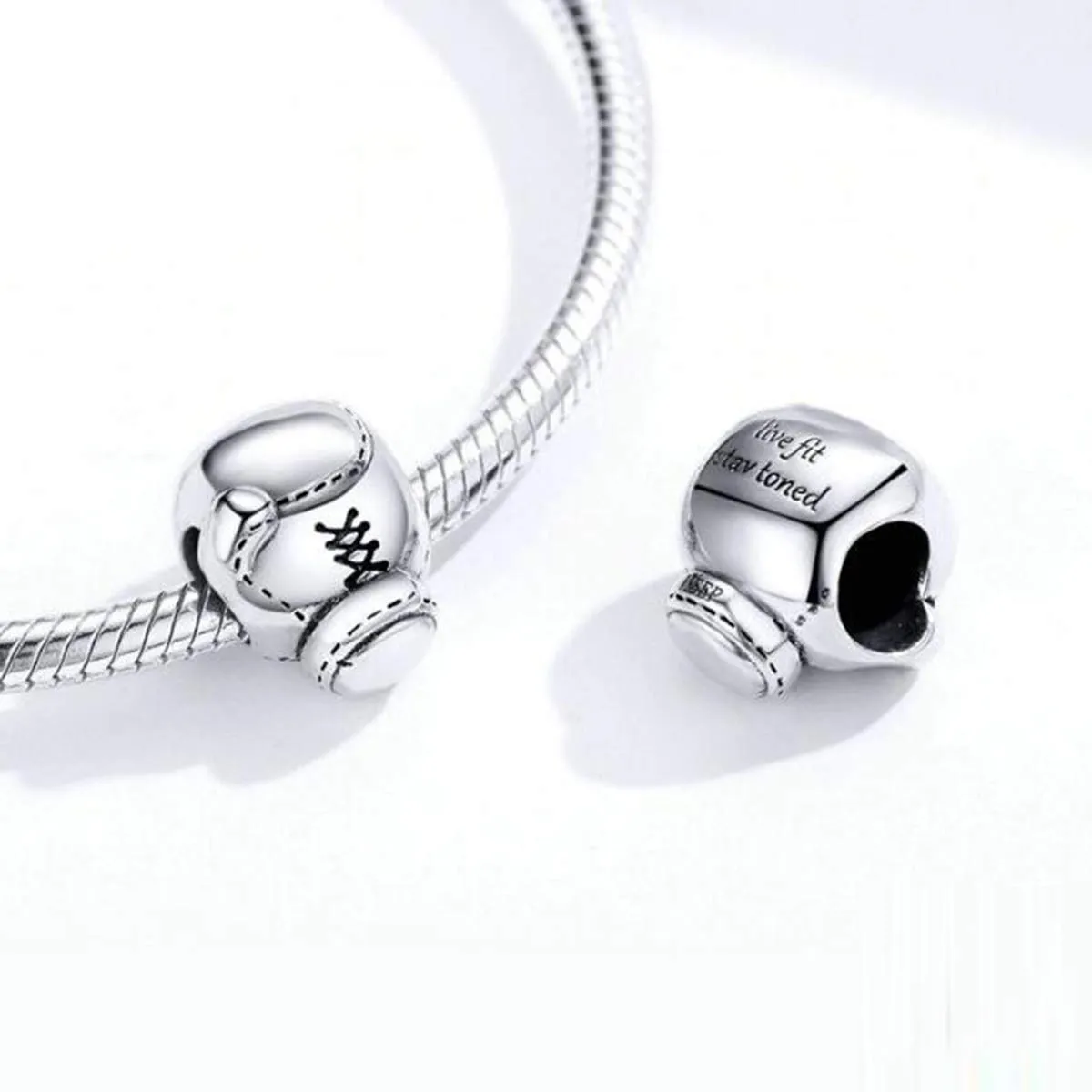 Ciondolo in argento Sterling 925, a tema sportivo, con smalto nero, per braccialetti Pandora, regalo di Natale, a forma di guanto da boxe - immagine 4