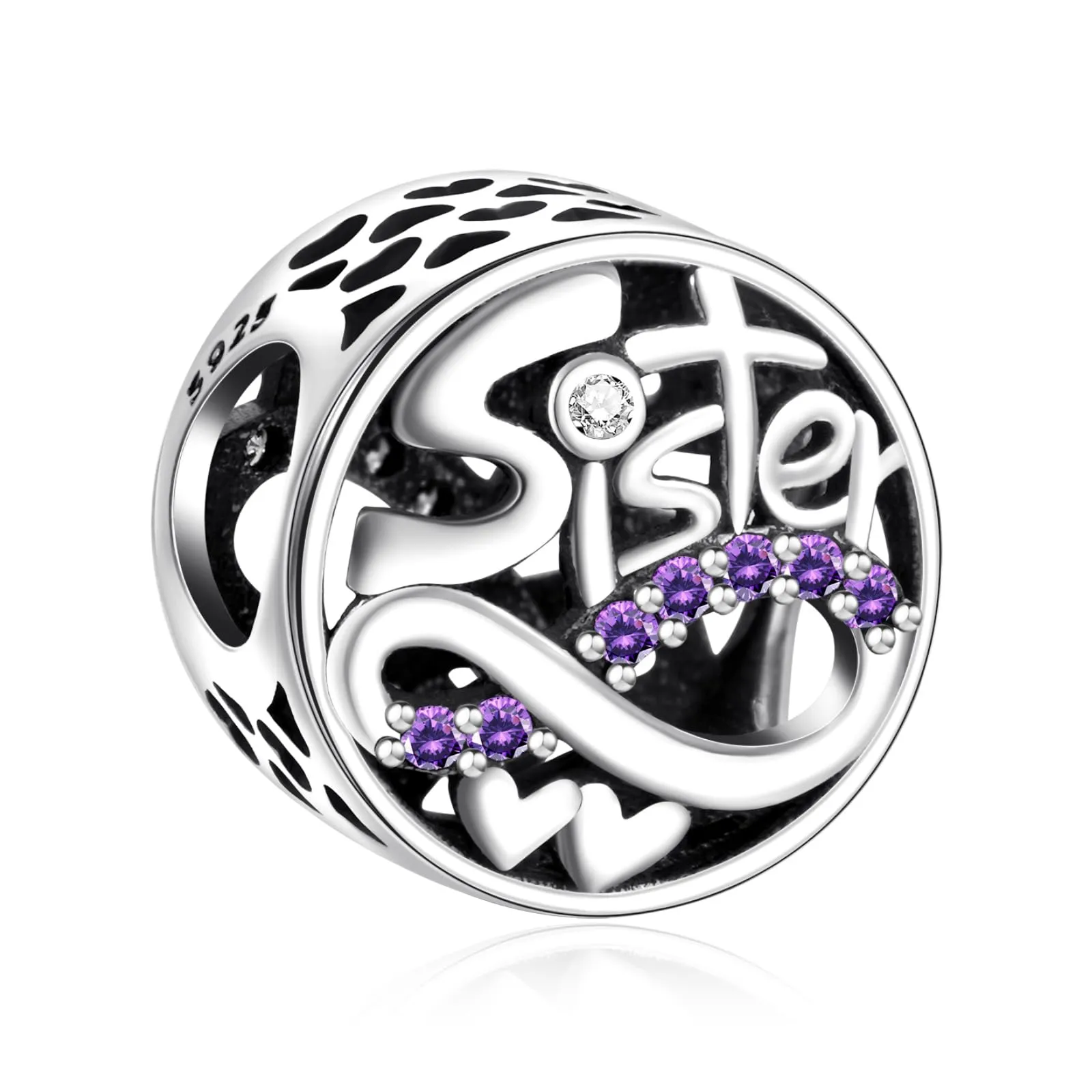 NINGAN Perline pendenti in argento sterling charm a forma di cuore di lettering di famiglia adatto per braccialetti da donna (Sorella Amore) - immagine 1