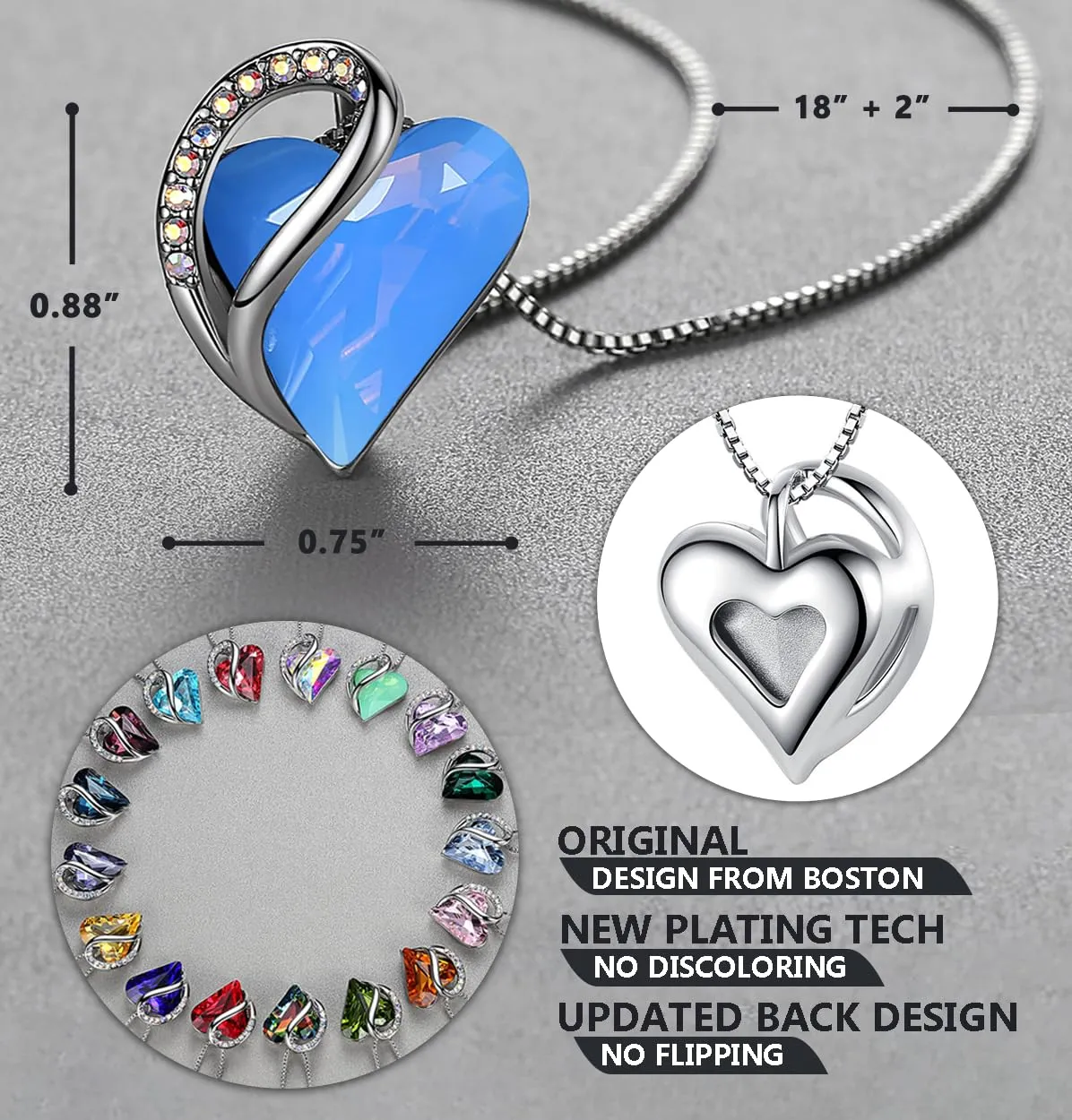 Leafael Collana Cuore Infinito Donna, Opale Owyhee blu - immagine 3