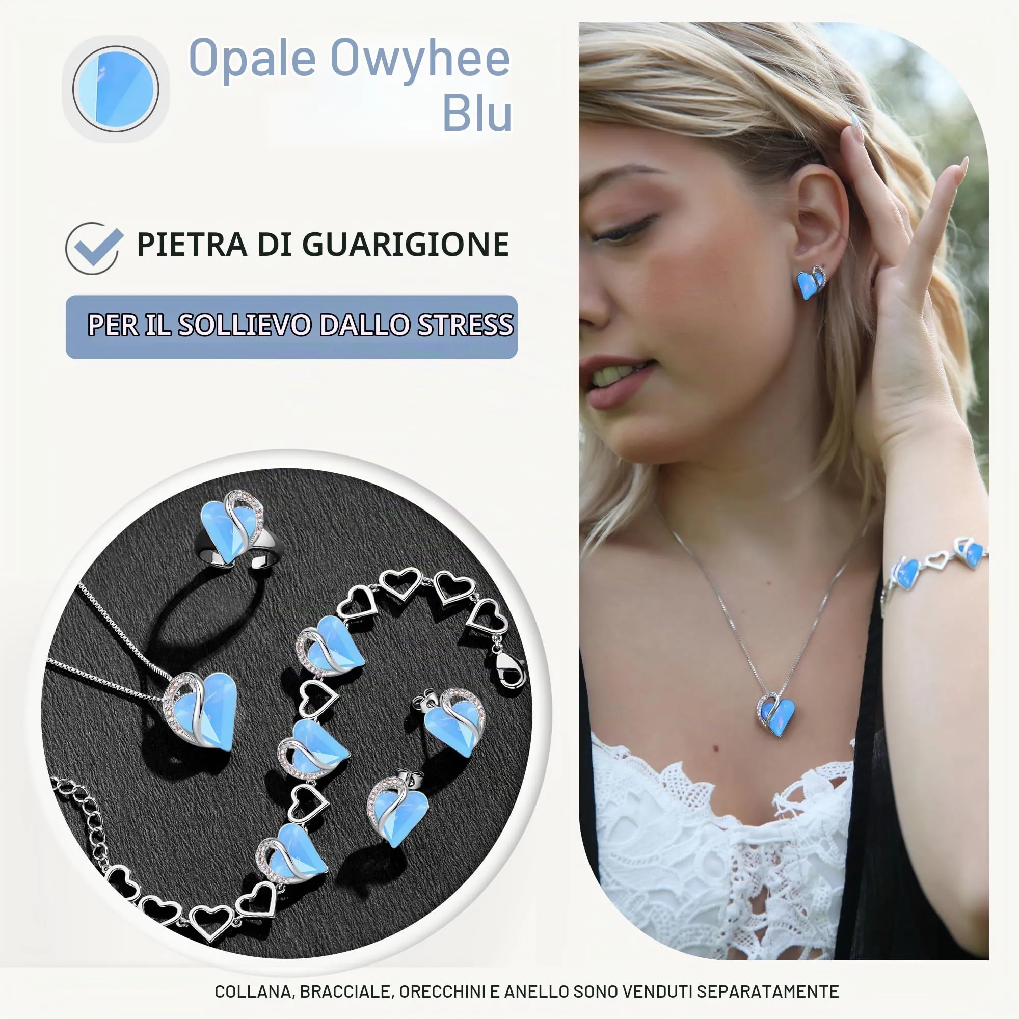 Leafael Collana Cuore Infinito Donna, Opale Owyhee blu - immagine 4