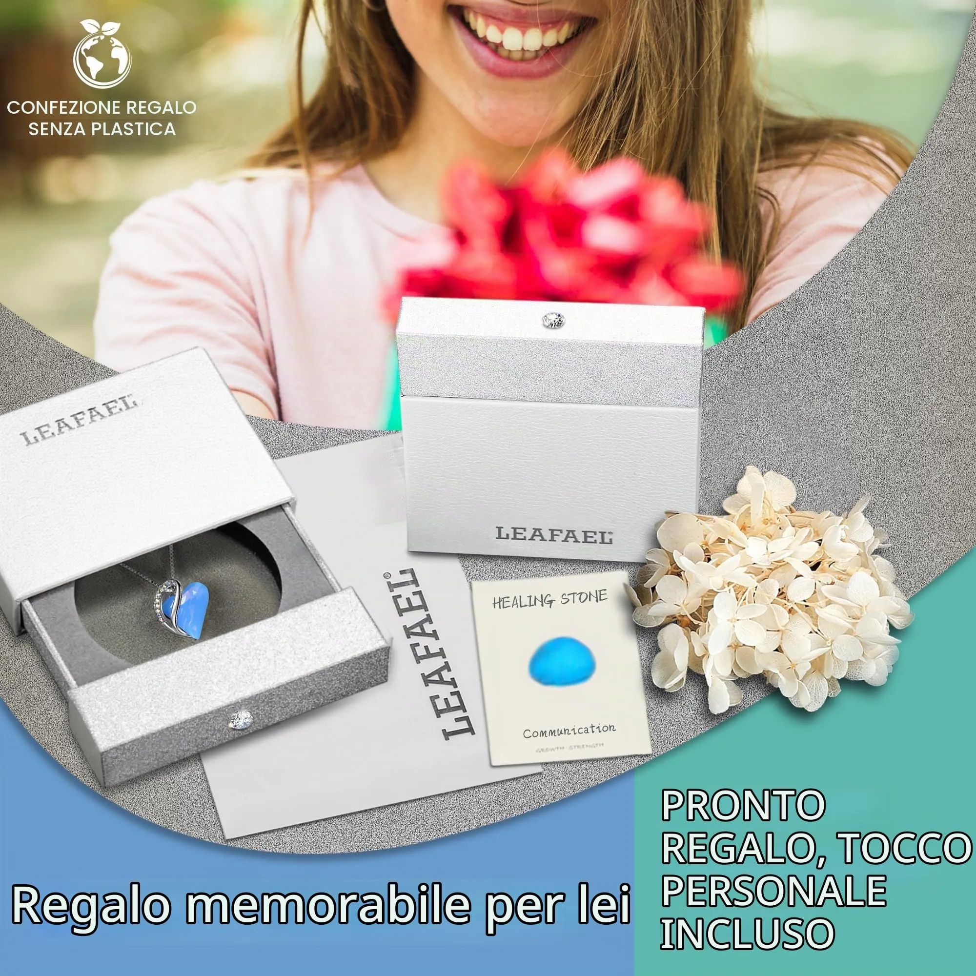 Leafael Collana Cuore Infinito Donna, Opale Owyhee blu - immagine 5