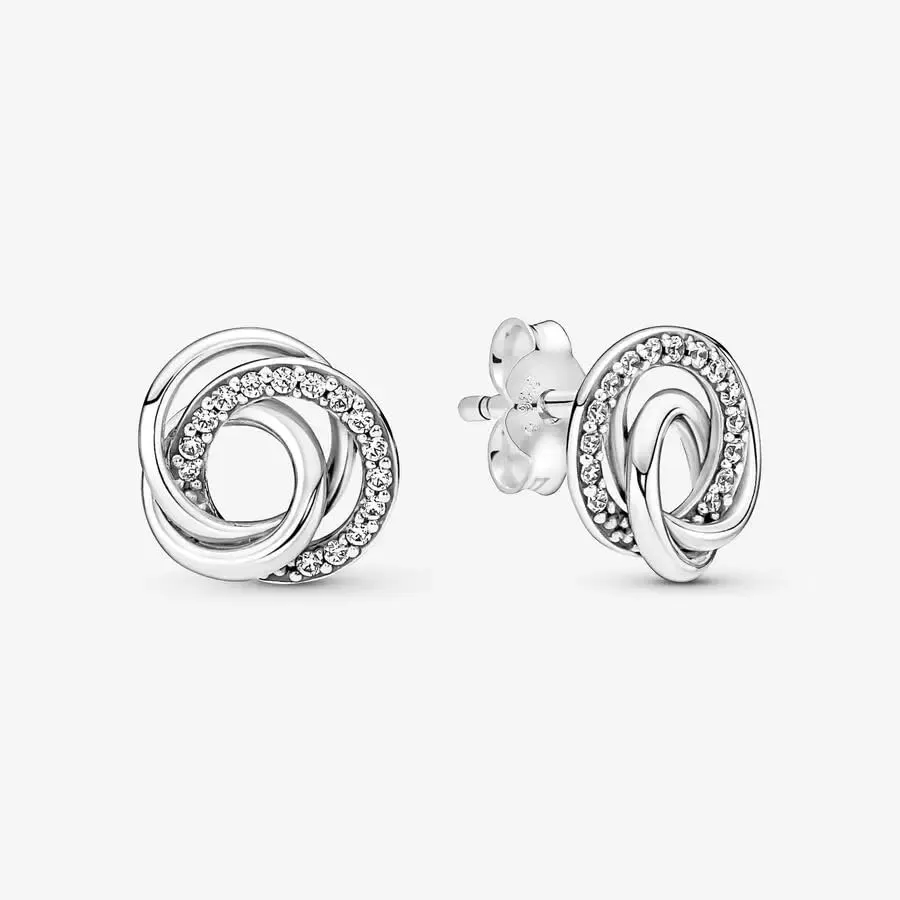 PANDORA Orecchini a bottone Moments a forma di cerchio in argento Sterling con zirconi cubici trasparenti - immagine 2