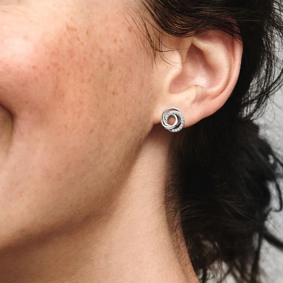 PANDORA Orecchini a bottone Moments a forma di cerchio in argento Sterling con zirconi cubici trasparenti - immagine 3
