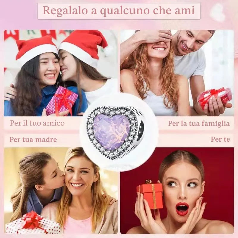 LNQOBU Charm Argento Vetro di Murano,Rosse Perline a Cuore,Blu,Gialli,Charms Bead Adatto Bracciale Europeo Per Donne - immagine 5