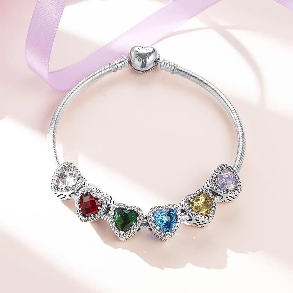 LNQOBU Charm Argento Vetro di Murano,Rosse Perline a Cuore,Blu,Gialli,Charms Bead Adatto Bracciale Europeo Per Donne - immagine 3
