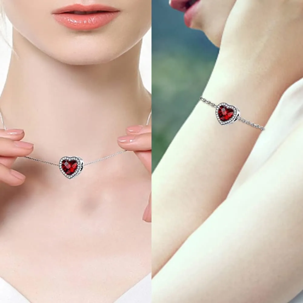 LNQOBU Charm Argento Vetro di Murano,Rosse Perline a Cuore,Blu,Gialli,Charms Bead Adatto Bracciale Europeo Per Donne - immagine 5
