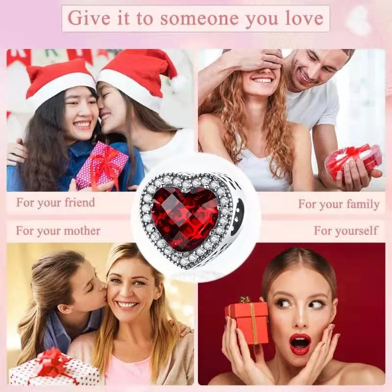 LNQOBU Charm Argento Vetro di Murano,Rosse Perline a Cuore,Blu,Gialli,Charms Bead Adatto Bracciale Europeo Per Donne - immagine 6