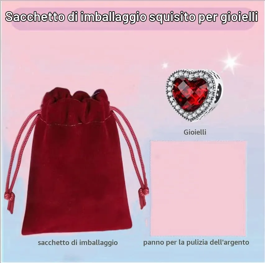 LNQOBU Charm Argento Vetro di Murano,Rosse Perline a Cuore,Blu,Gialli,Charms Bead Adatto Bracciale Europeo Per Donne - immagine 7