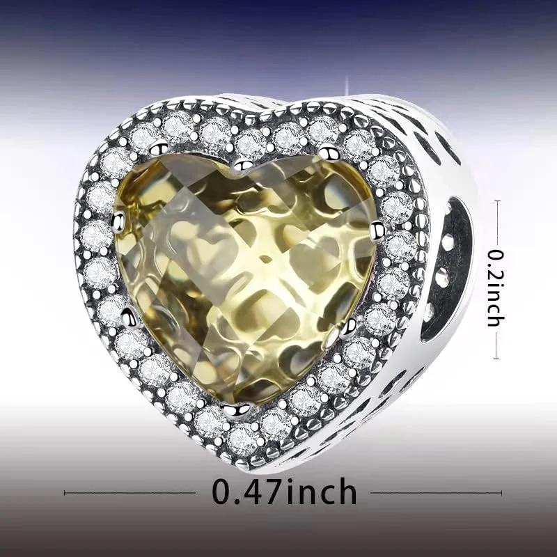 LNQOBU Charm Argento Vetro di Murano,Rosse Perline a Cuore,Blu,Gialli,Charms Bead Adatto Bracciale Europeo Per Donne - immagine 4