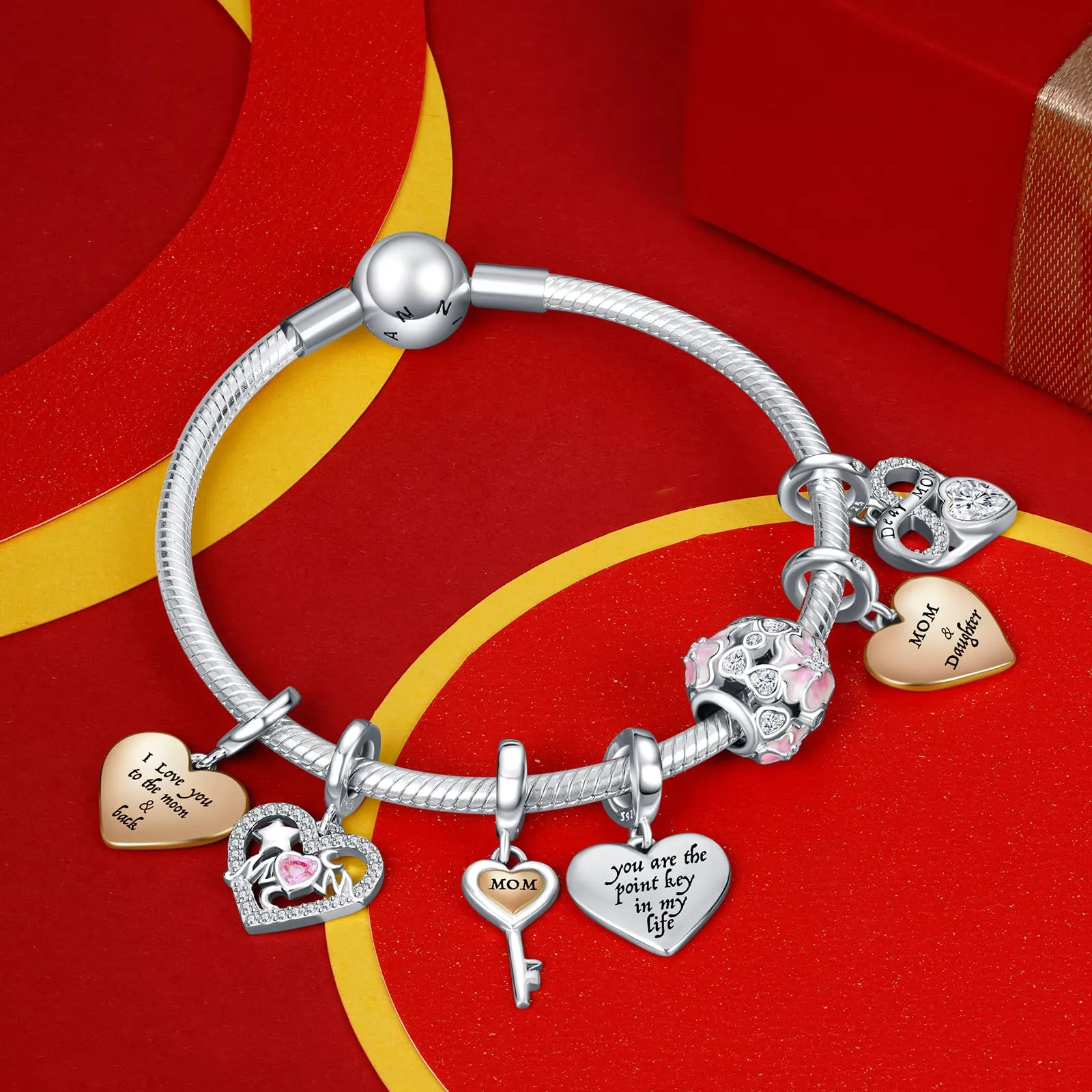 NINGAN Ciondolo madre in argento 925 Ciondolo con zircone lucido per donna Bracciale Collana Regali per la festa della mamma - immagine 4