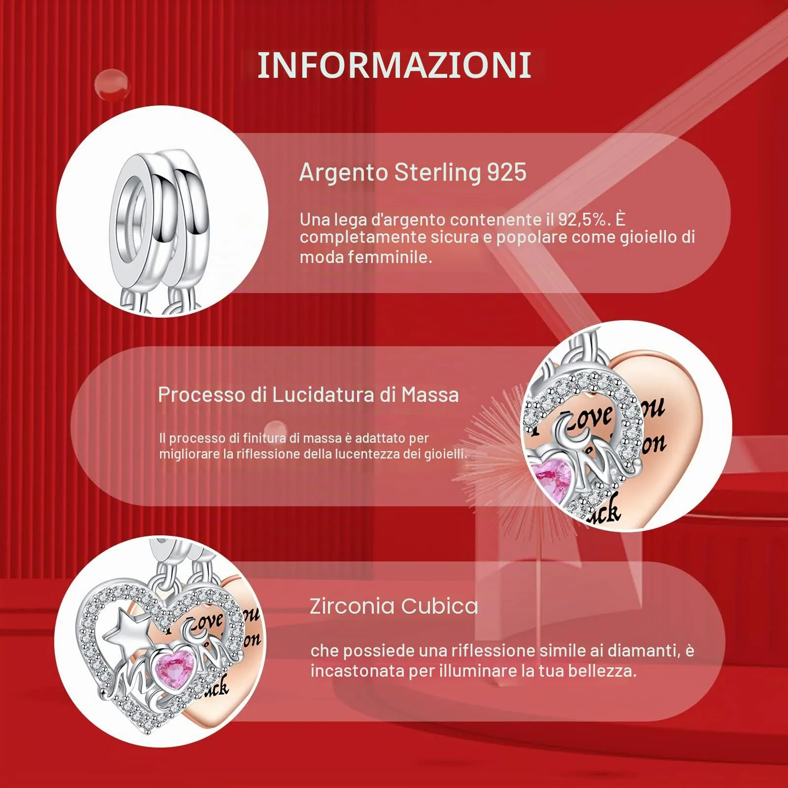 NINGAN Ciondolo madre in argento 925 Ciondolo con zircone lucido per donna Bracciale Collana Regali per la festa della mamma - immagine 6