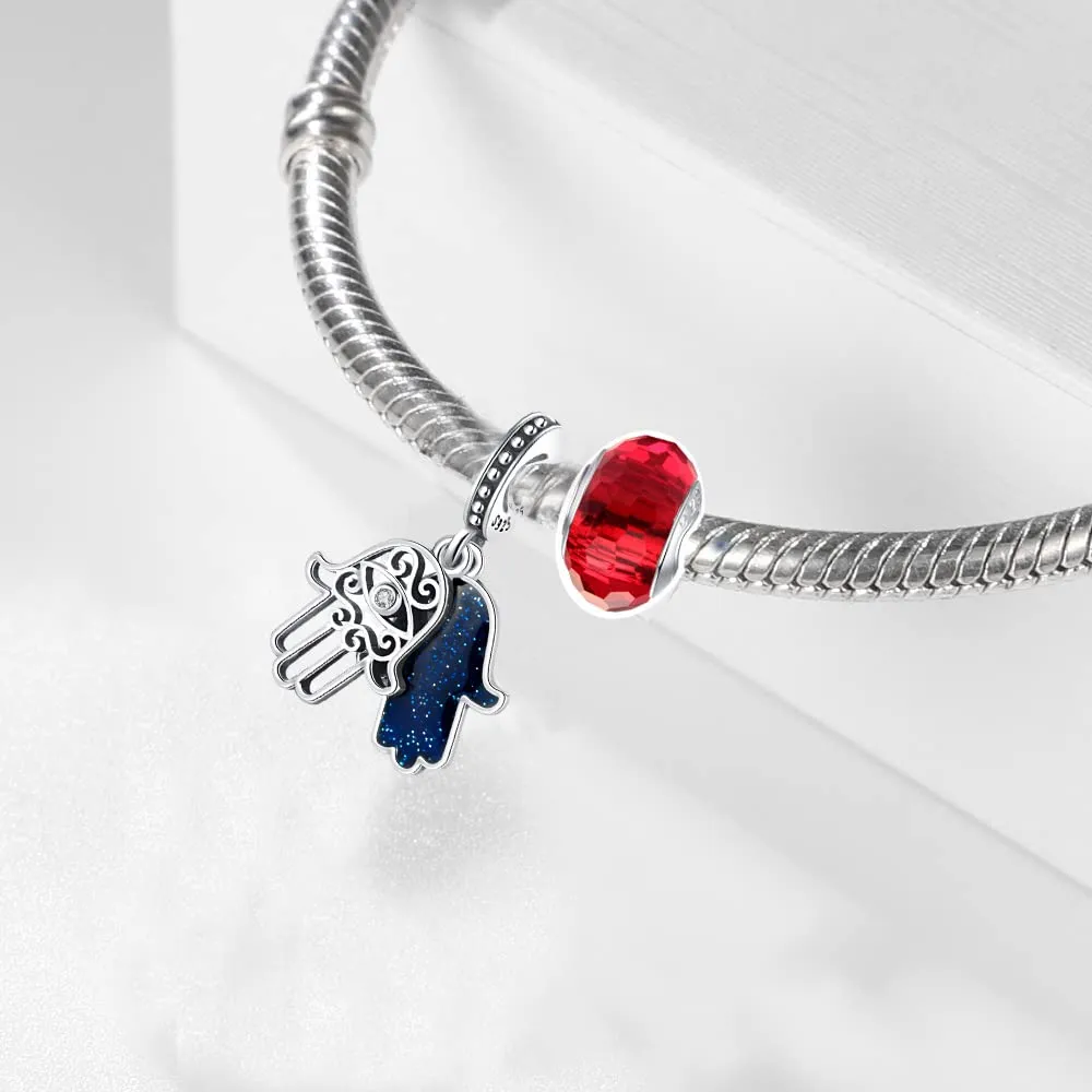 LNQOBU Ciondolo con Charm Argento Sterling 925 Fatima's Hand Dangle Charm Compatibile con Pandora e Europei Bracciale Collane da Donna（Fornito con una Perlina） - immagine 3