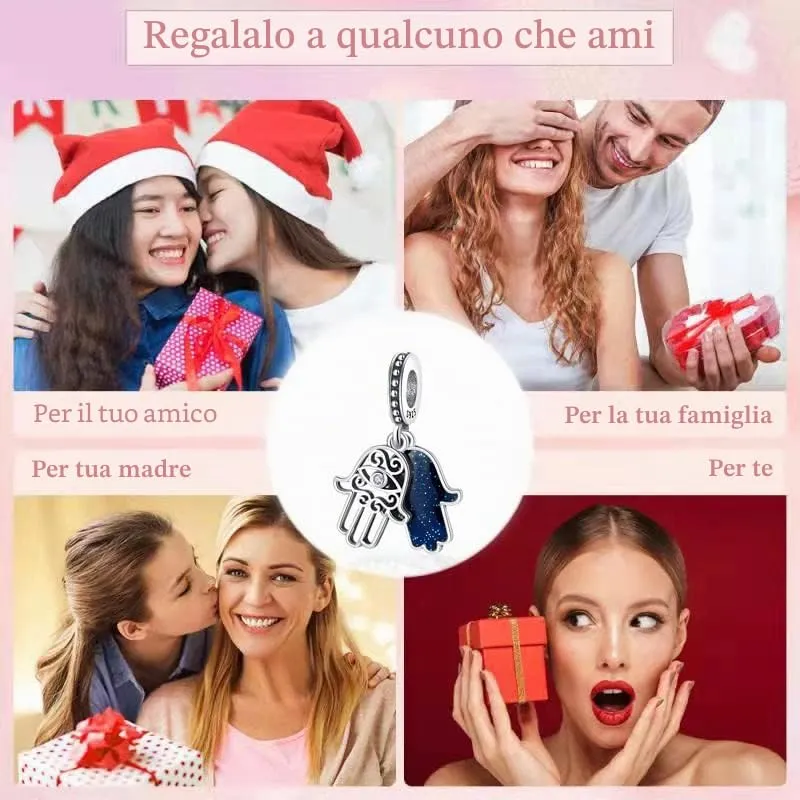 LNQOBU Ciondolo con Charm Argento Sterling 925 Fatima's Hand Dangle Charm Compatibile con Pandora e Europei Bracciale Collane da Donna（Fornito con una Perlina） - immagine 6