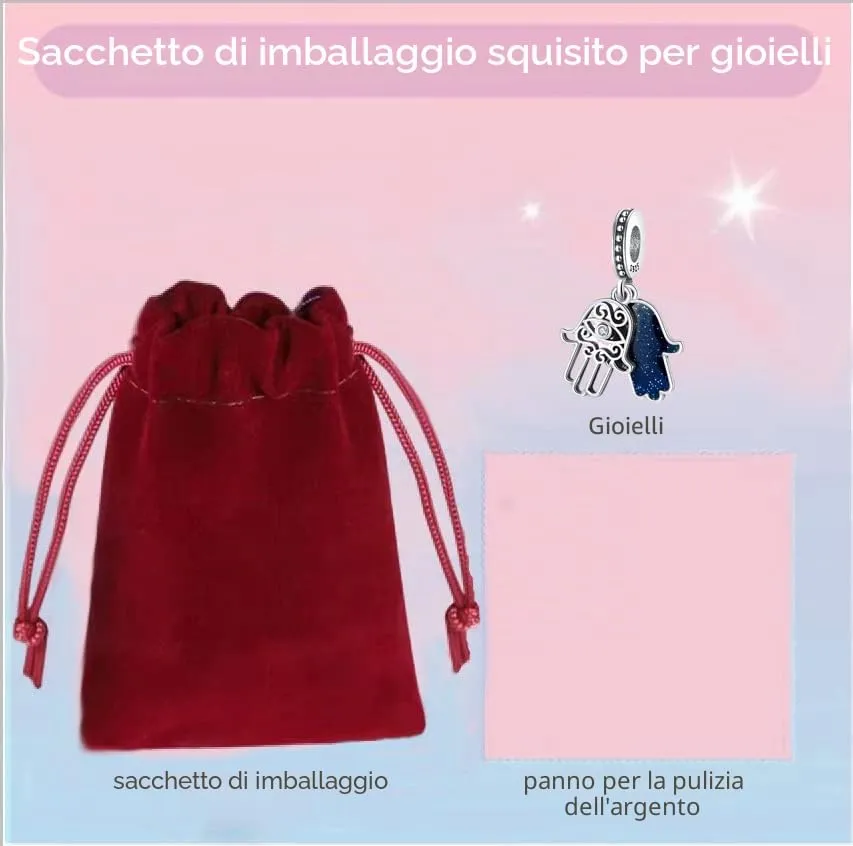 LNQOBU Ciondolo con Charm Argento Sterling 925 Fatima's Hand Dangle Charm Compatibile con Pandora e Europei Bracciale Collane da Donna（Fornito con una Perlina） - immagine 8