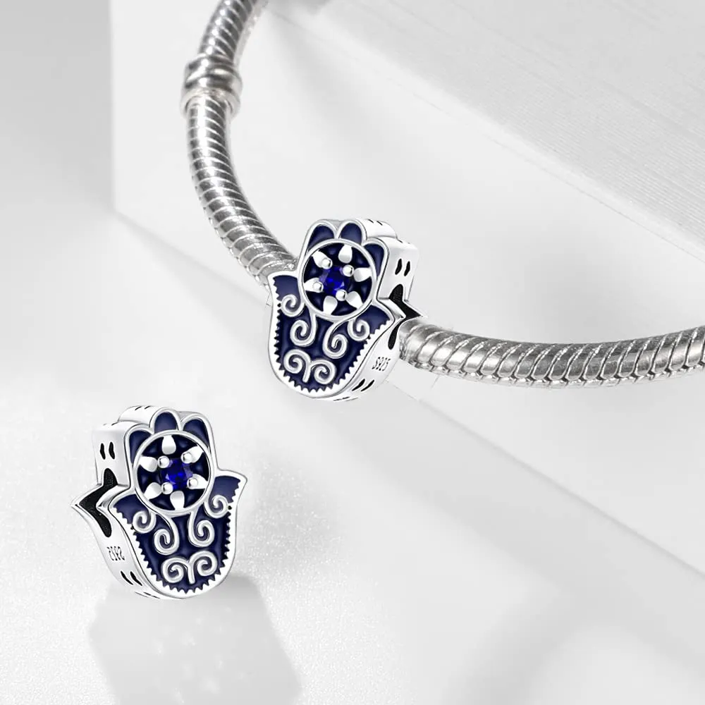 LNQOBU Ciondolo con Charm Argento Sterling 925 Fatima's Hand Dangle Charm Compatibile con Pandora e Europei Bracciale Collane da Donna(Fornito con una Perlina) - immagine 2