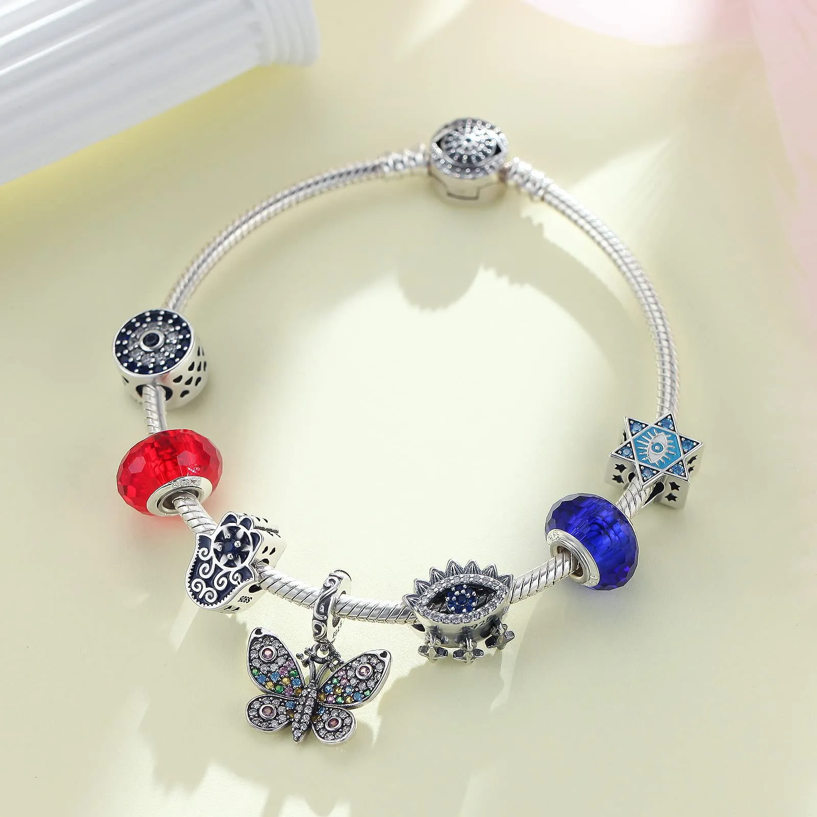 LNQOBU Ciondolo con Charm Argento Sterling 925 Fatima's Hand Dangle Charm Compatibile con Pandora e Europei Bracciale Collane da Donna(Fornito con una Perlina) - immagine 6