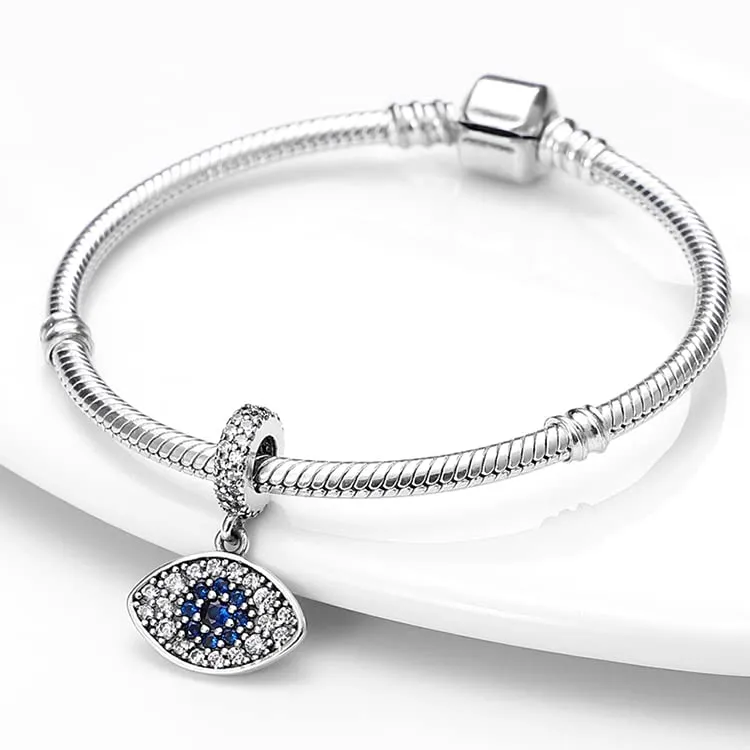 LNQOBU Ciondolo con Charm Argento Sterling 925 Fatima's Hand Dangle Charm Compatibile con Pandora e Europei Bracciale Collane da Donna（Fornito con una Perlina） - immagine 2