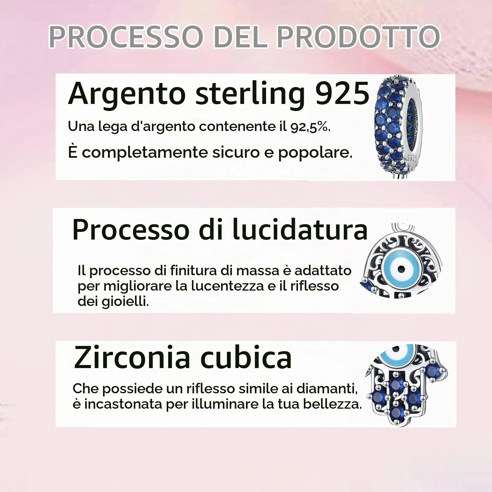 LNQOBU Ciondolo con Charm Argento Sterling 925 Fatima's Hand Dangle Charm Compatibile con Pandora e Europei Bracciale Collane da Donna(Fornito con una Perlina) - immagine 5