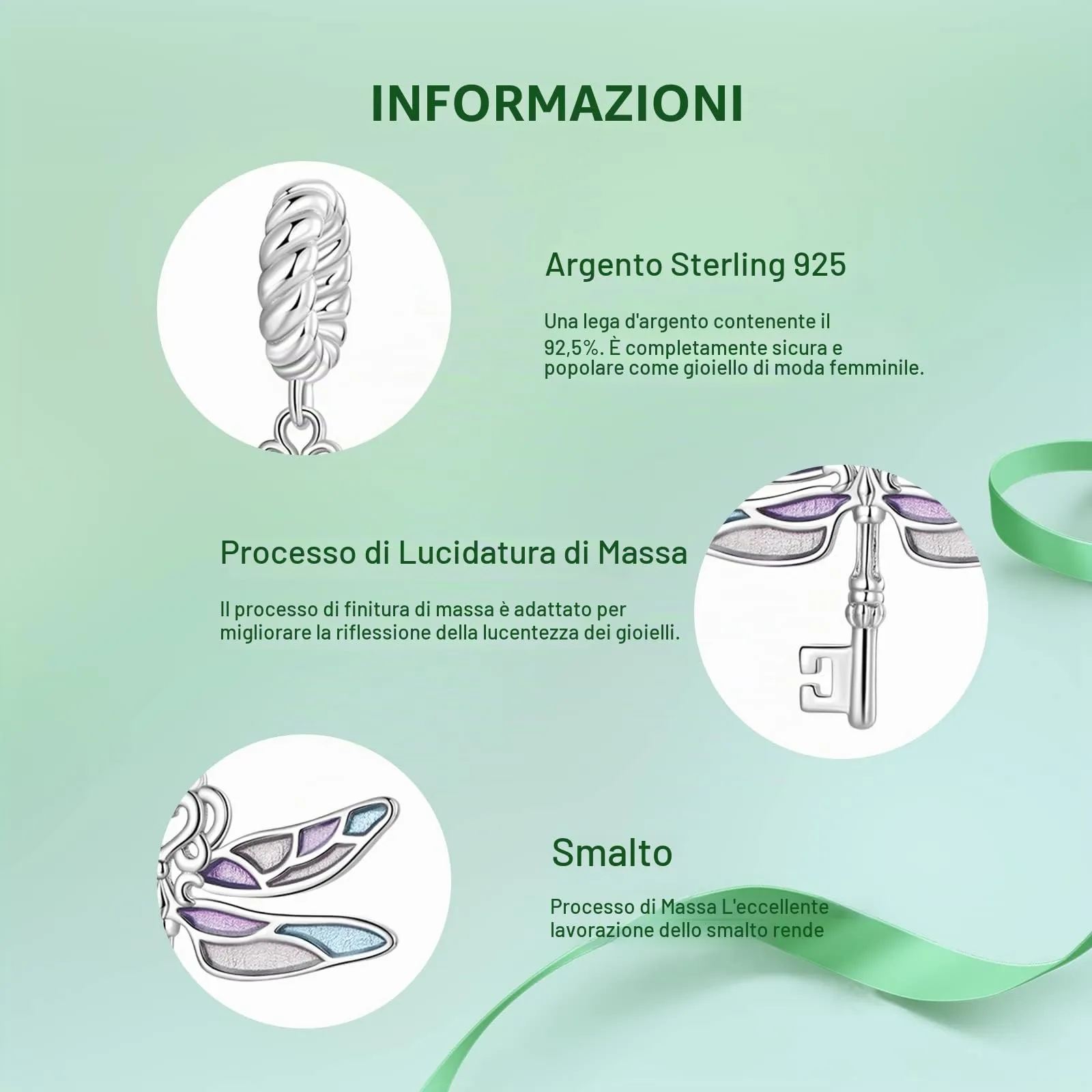 NINGAN Ciondolo a forma di libellula in argento sterling 925 Bracciale da donna con collana e ciondolo - immagine 4