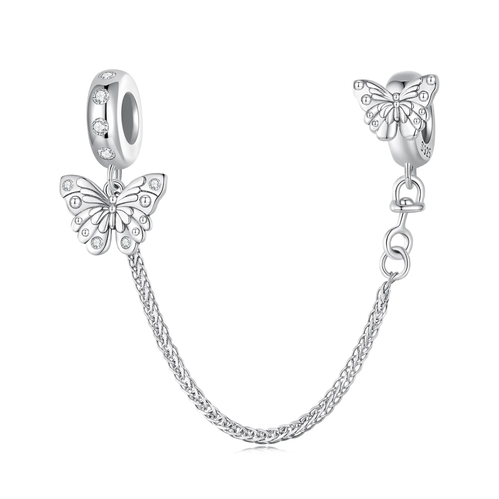 NINGAN Bracciale in argento 925 catena di sicurezza fascino farfalla perline Accessori per bracciali da donna - immagine 1