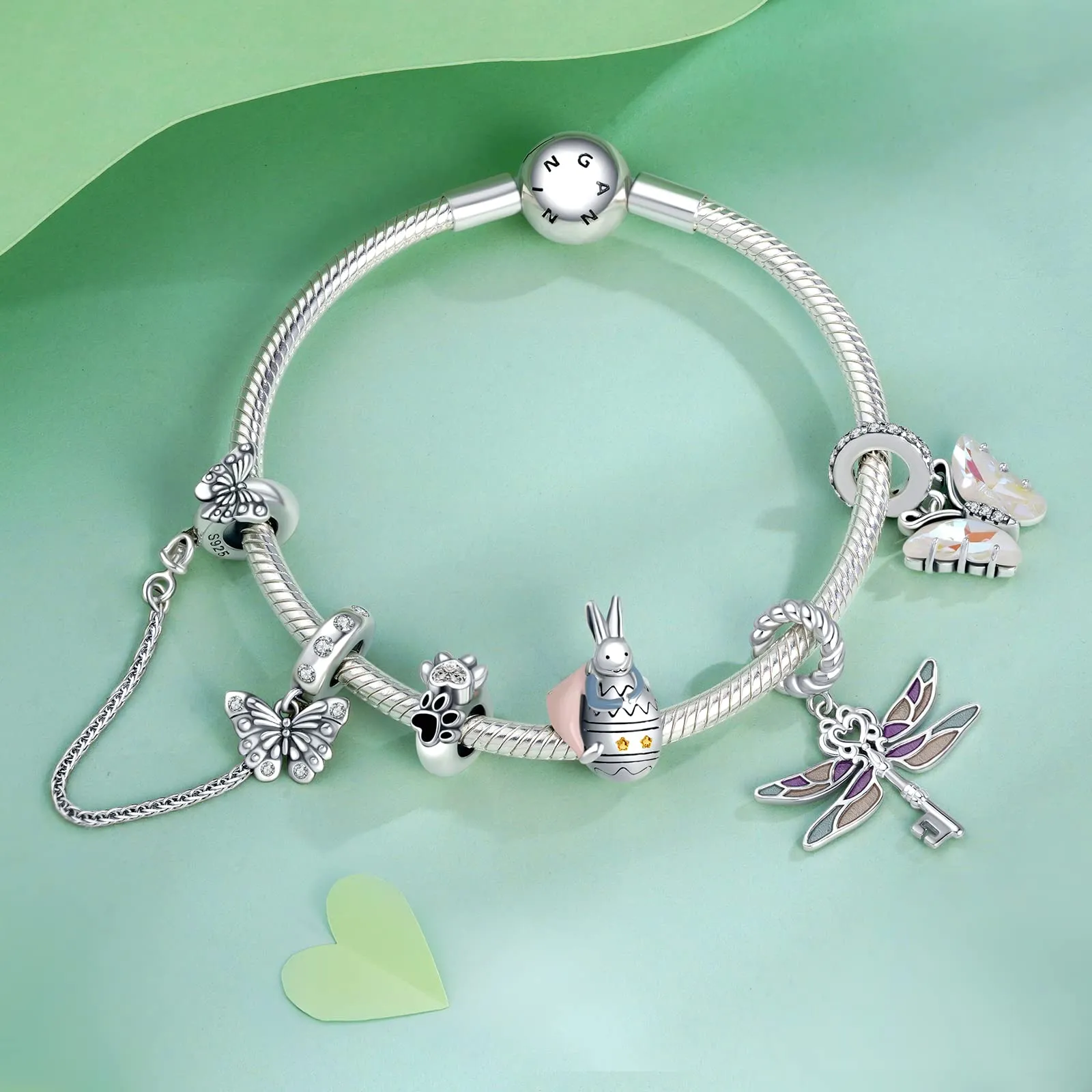 NINGAN Bracciale in argento 925 catena di sicurezza fascino farfalla perline Accessori per bracciali da donna - immagine 2