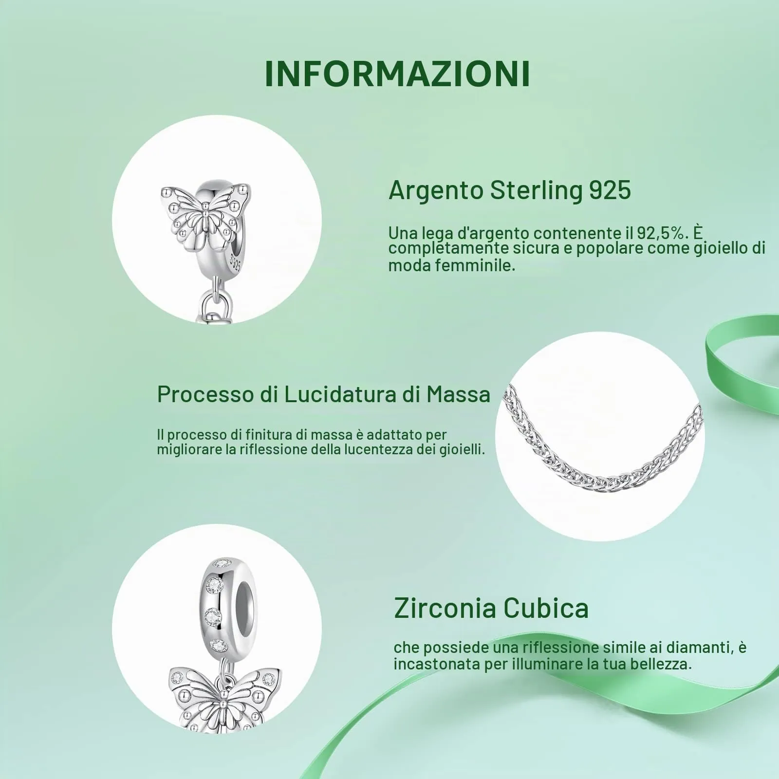 NINGAN Bracciale in argento 925 catena di sicurezza fascino farfalla perline Accessori per bracciali da donna - immagine 4