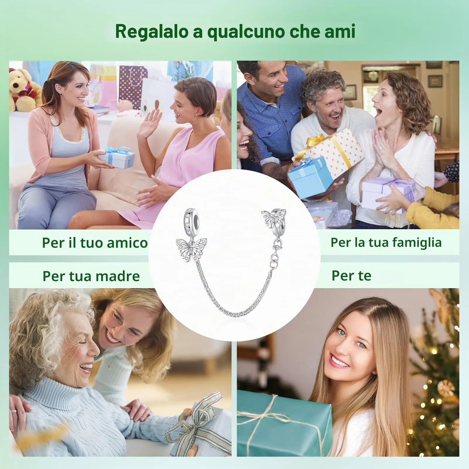 NINGAN Bracciale in argento 925 catena di sicurezza fascino farfalla perline Accessori per bracciali da donna - immagine 6