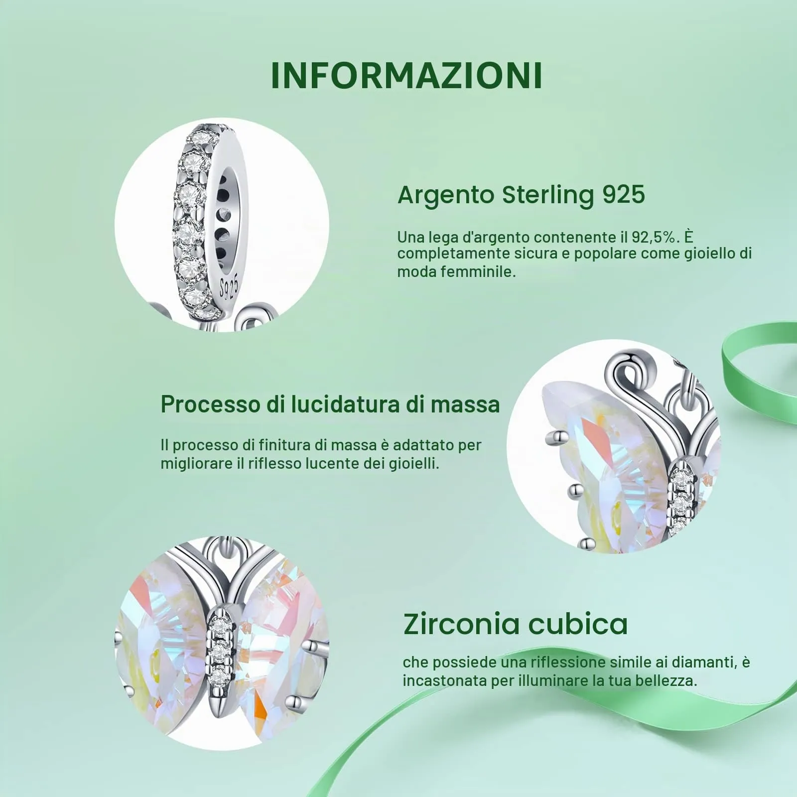 NINGAN Ciondolo a forma di farfalla in argento 925 Bracciale da donna con ciondolo e collana scintillante - immagine 4