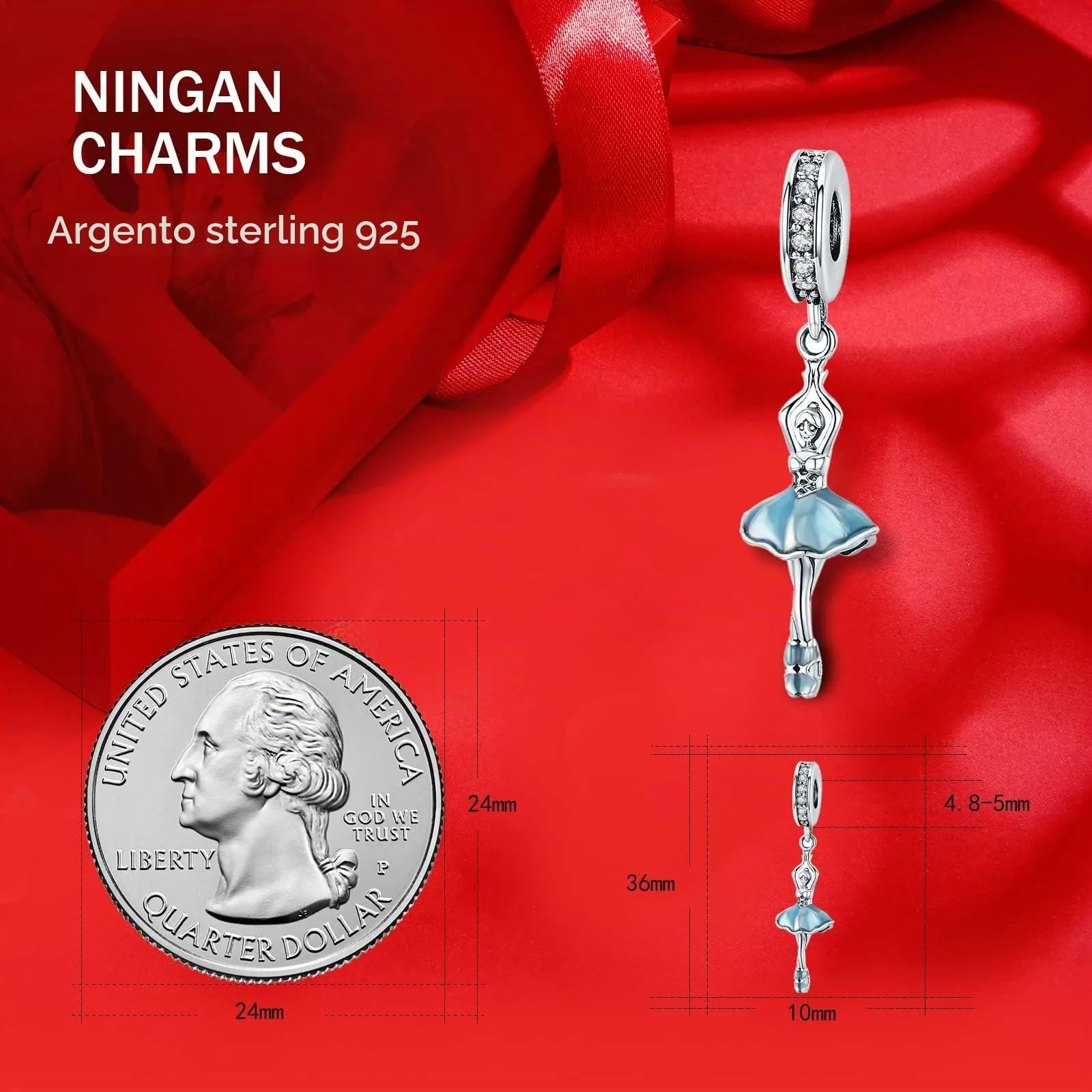 NINGAN Pendente in argento 925 Balletto girl charm adatto per la collana del braccialetto delle signore - immagine 3