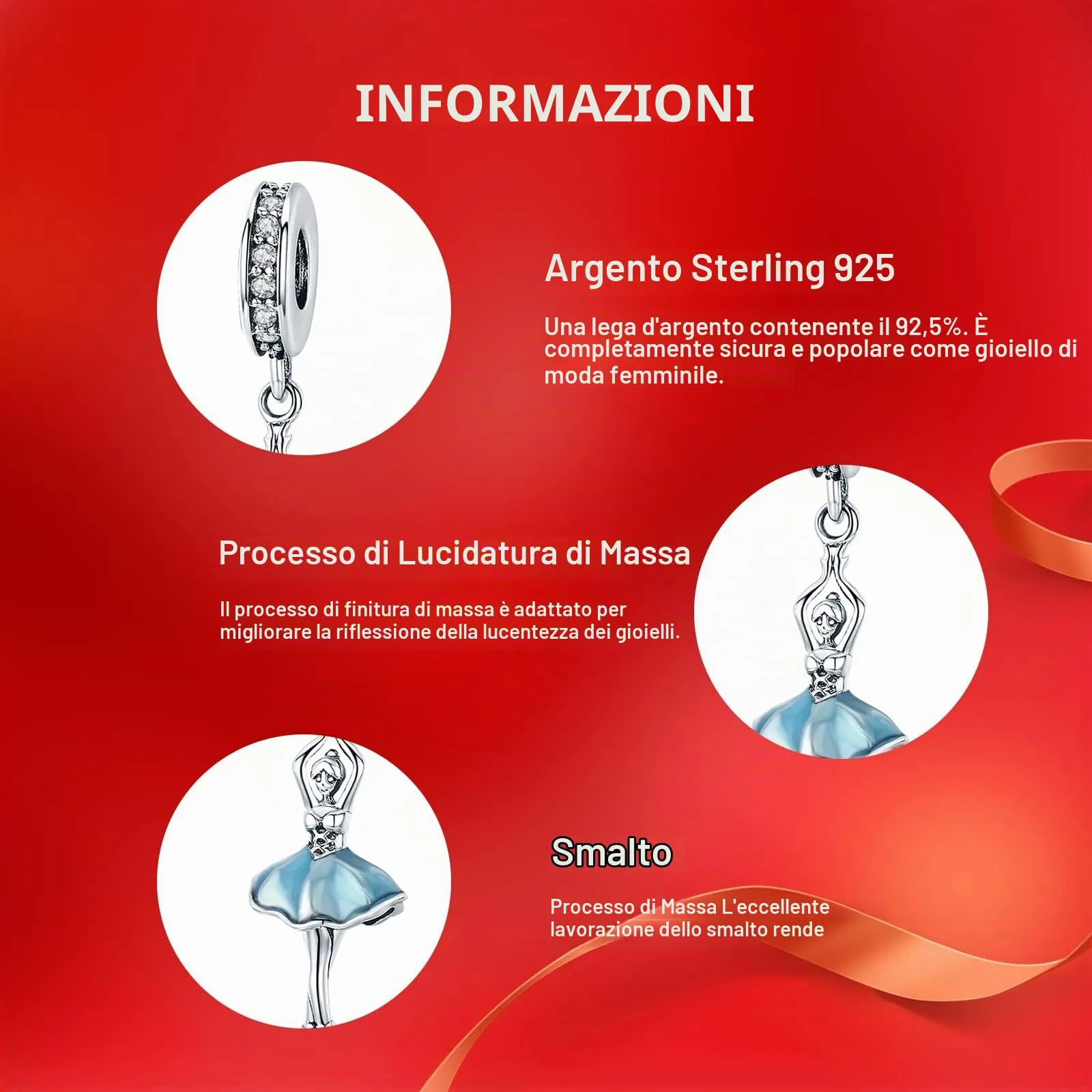 NINGAN Pendente in argento 925 Balletto girl charm adatto per la collana del braccialetto delle signore - immagine 4