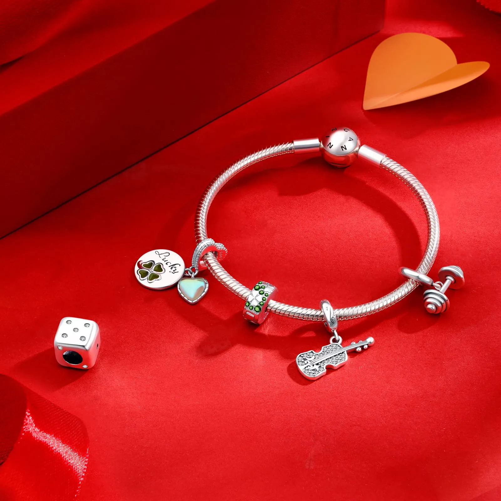 NINGAN Bracciale con perline a forma di quadrifoglio Argento sterling 925 clip-charms Accessori per bracciali - immagine 2