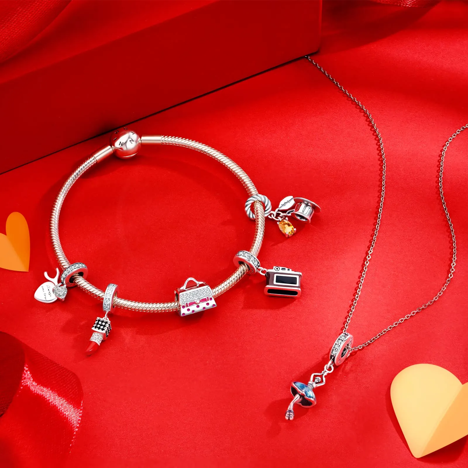 NINGAN Ciondolo a forma di macchina fotografica in argento 925 Collana Bracciale da donna compatibile - immagine 2