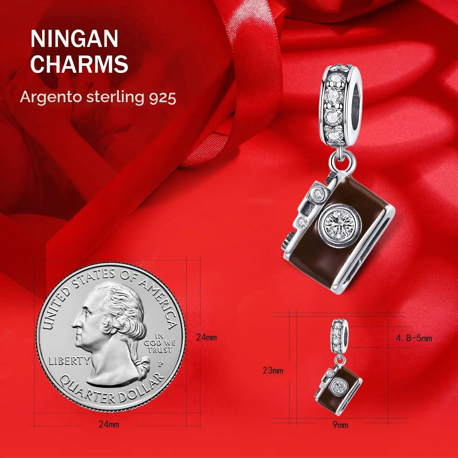 NINGAN Ciondolo a forma di macchina fotografica in argento 925 Collana Bracciale da donna compatibile - immagine 3