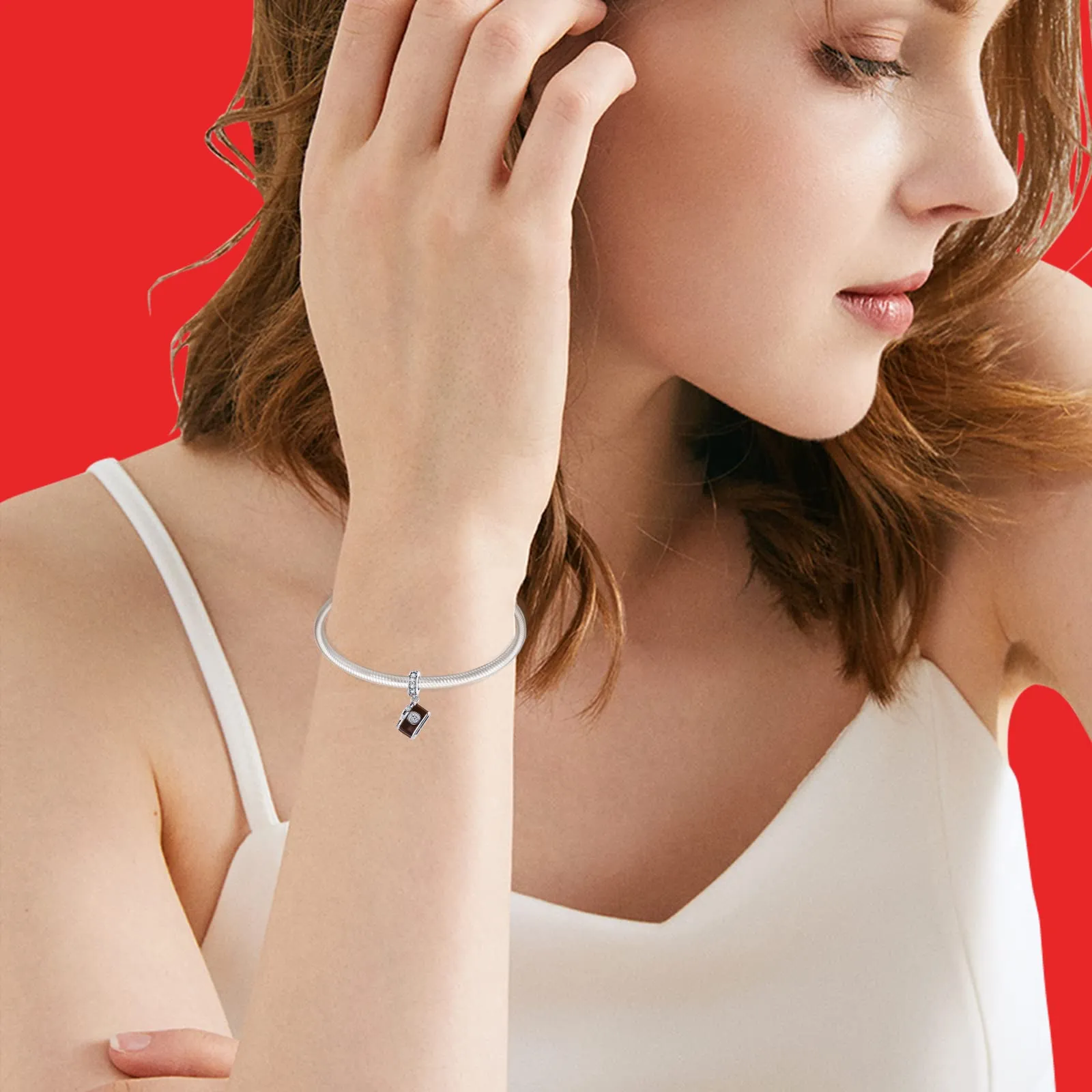 NINGAN Ciondolo a forma di macchina fotografica in argento 925 Collana Bracciale da donna compatibile - immagine 5