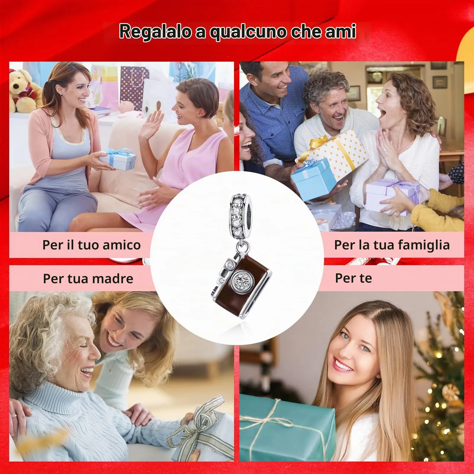 NINGAN Ciondolo a forma di macchina fotografica in argento 925 Collana Bracciale da donna compatibile - immagine 6