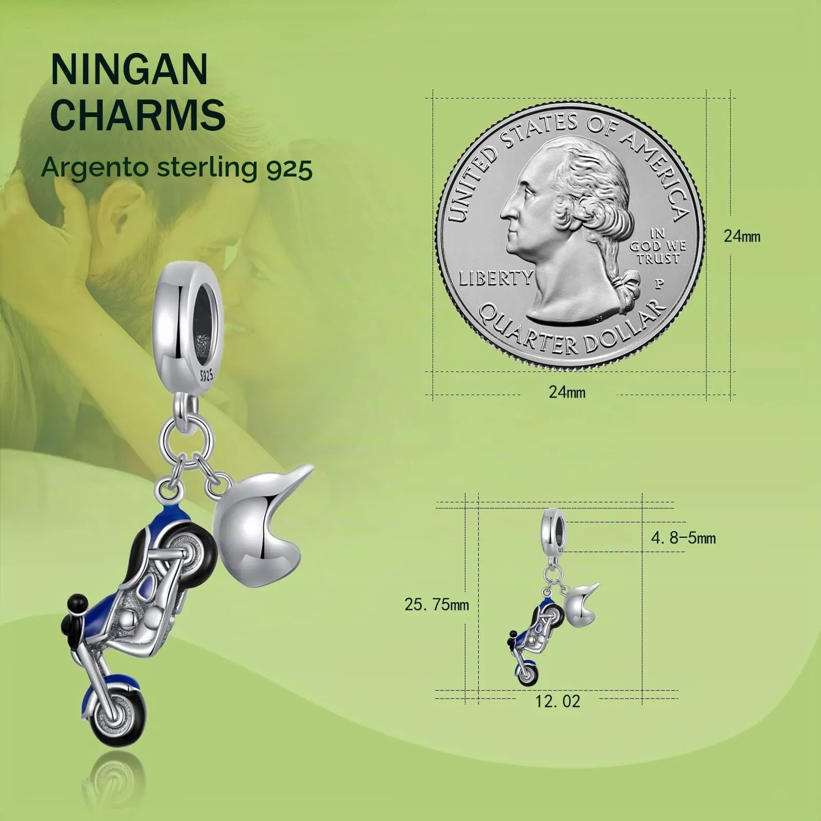 NINGAN Pendente moto in argento 925 Smalto a goccia Delizioso ciondolo bracciale da donna un regalo di compleanno - immagine 3