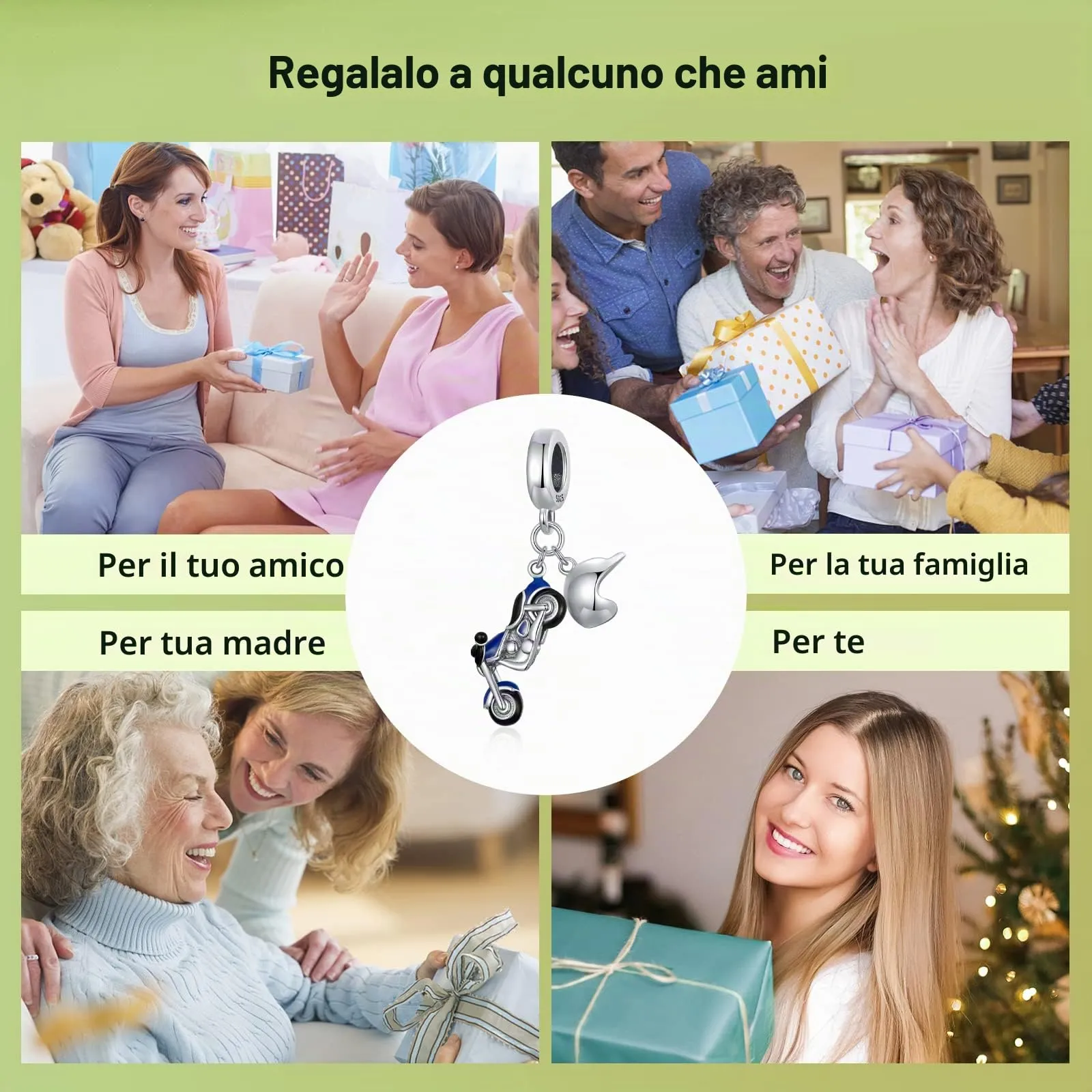 NINGAN Pendente moto in argento 925 Smalto a goccia Delizioso ciondolo bracciale da donna un regalo di compleanno - immagine 6