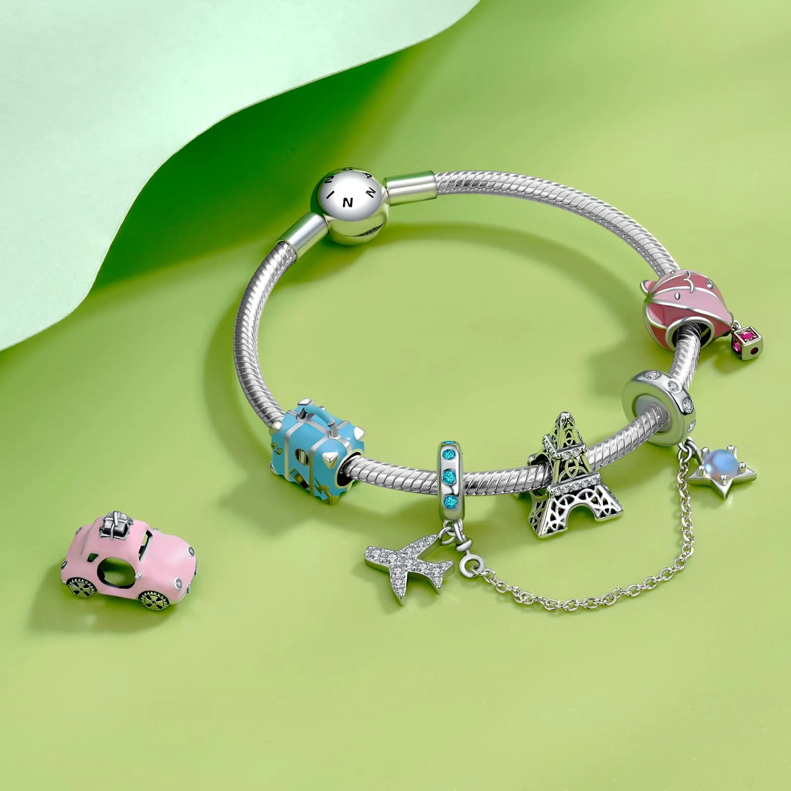 NINGAN Charm auto in argento 925 Adatto per braccialetti da donna Regalo di souvenir da viaggio - immagine 2