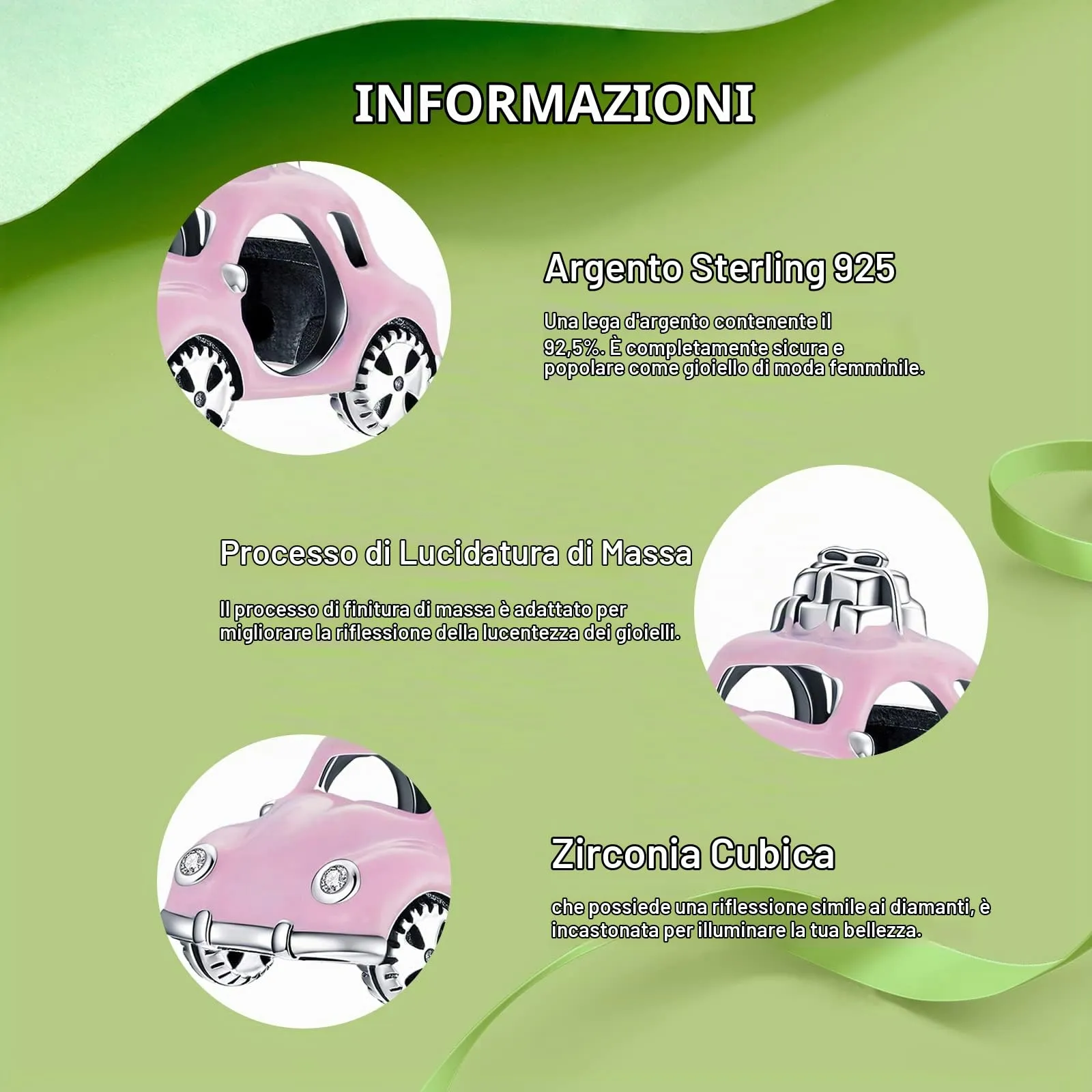 NINGAN Charm auto in argento 925 Adatto per braccialetti da donna Regalo di souvenir da viaggio - immagine 4