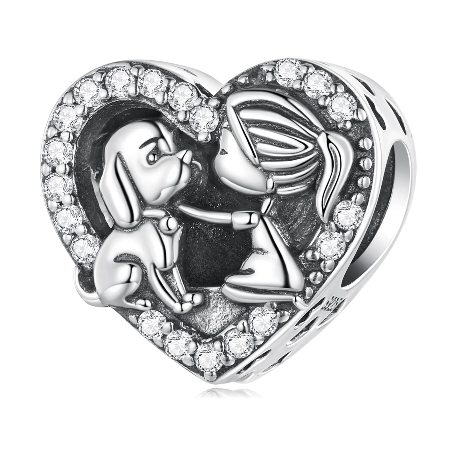 NINGAN Ragazze e animali domestici Cuore Beads Charm in argento 925 Adatto per braccialetti da donna - immagine 1